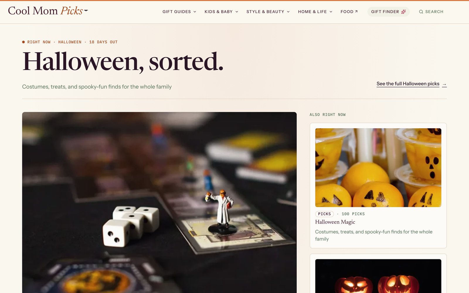 Cool Mom Picks editorial website featuring gift guides and seasonal hubs.
